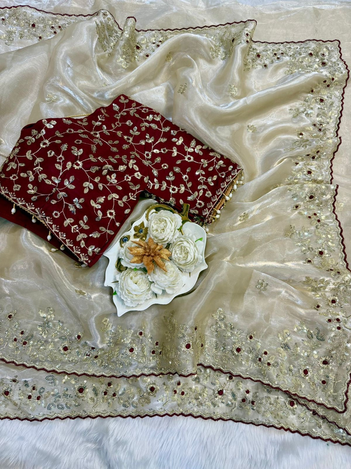 Soft space silk Saree with heavy embroidery sequence, multi-thread & zari work