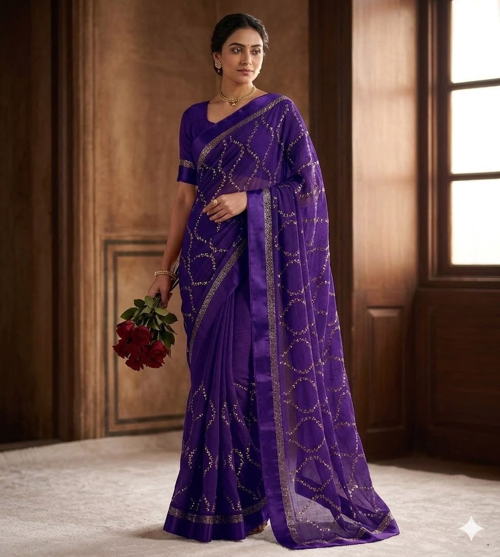 Pure Viscose Georgette Sattin Patta With Lahriya Concept Sequins