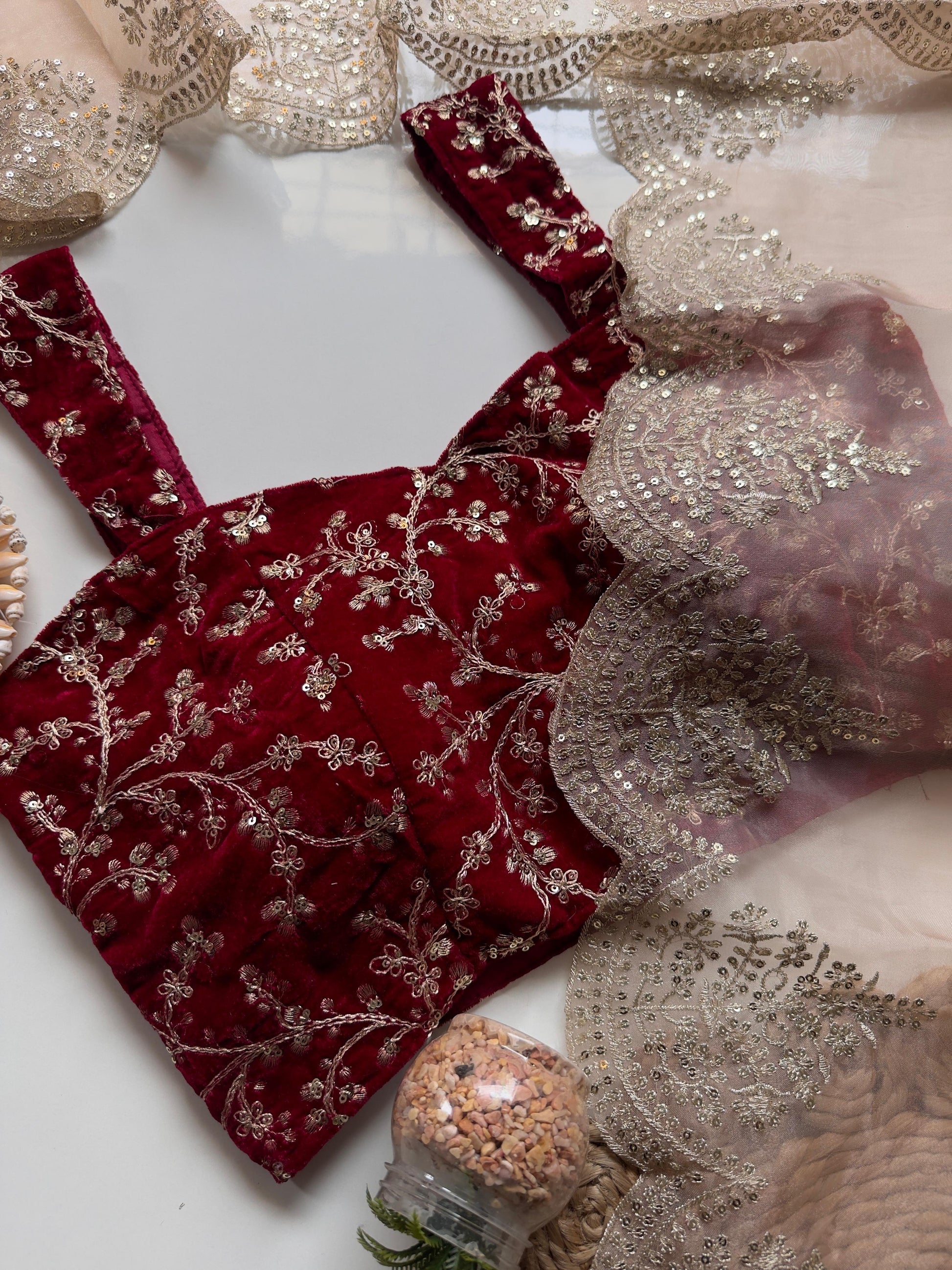 Pure Soft Orgenza Tissue With Zari Sequnce Thread Work And Scalp Border