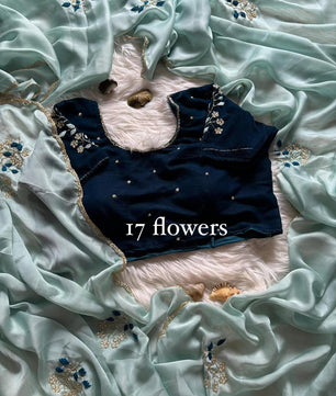 Soft rangoli silk saree with beautiful handwork cover with hand thread work and Unstich velvet blouse with handwork