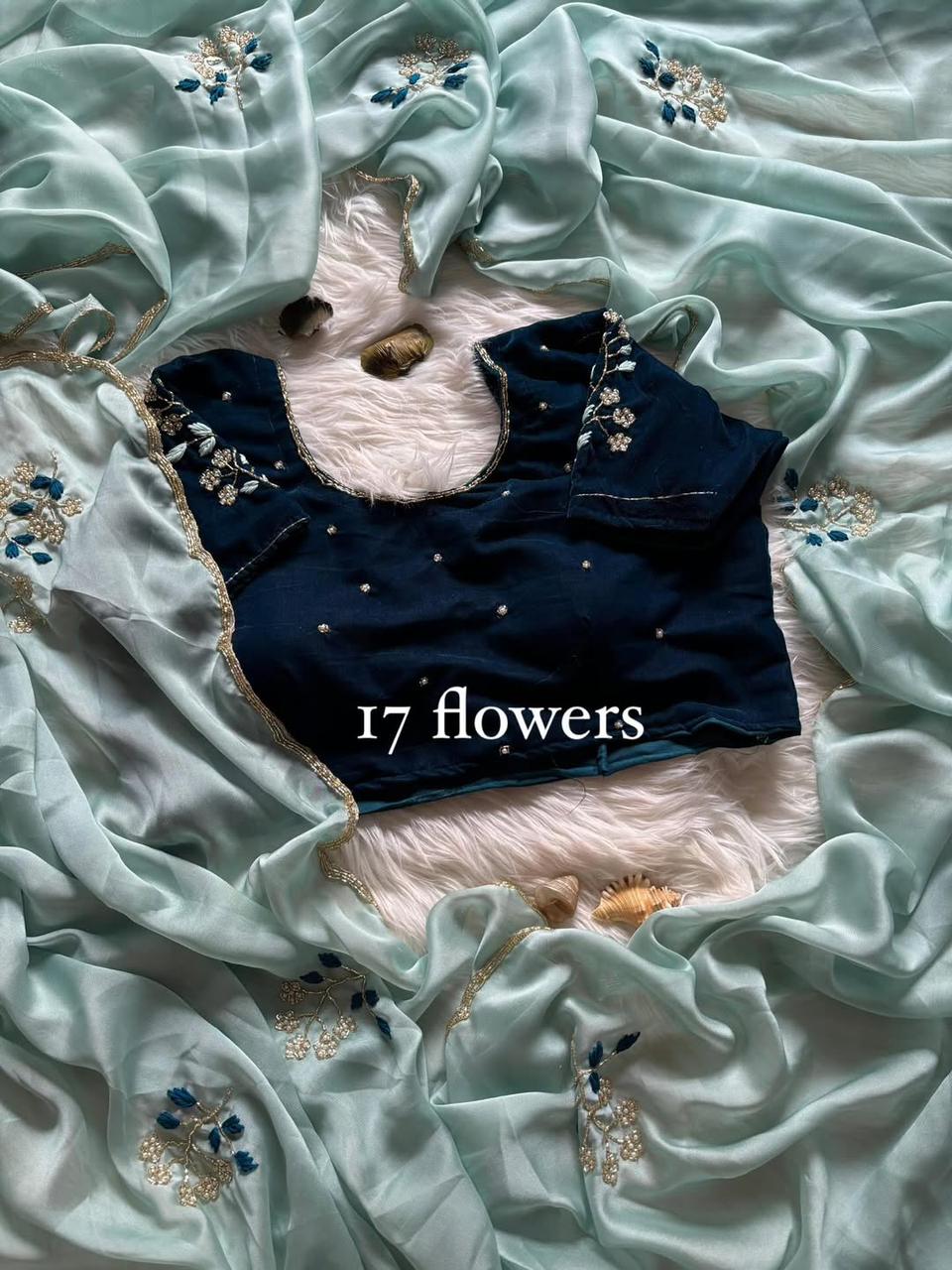 Soft rangoli silk saree with beautiful handwork cover with hand thread work and Unstich velvet blouse with handwork