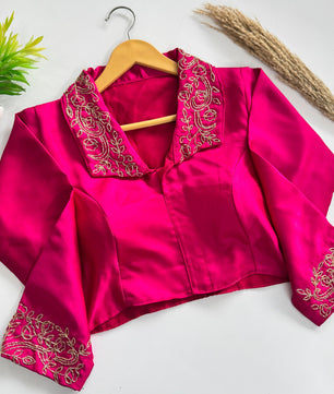 Beautiful handwork all over sleeve and collar in blouse