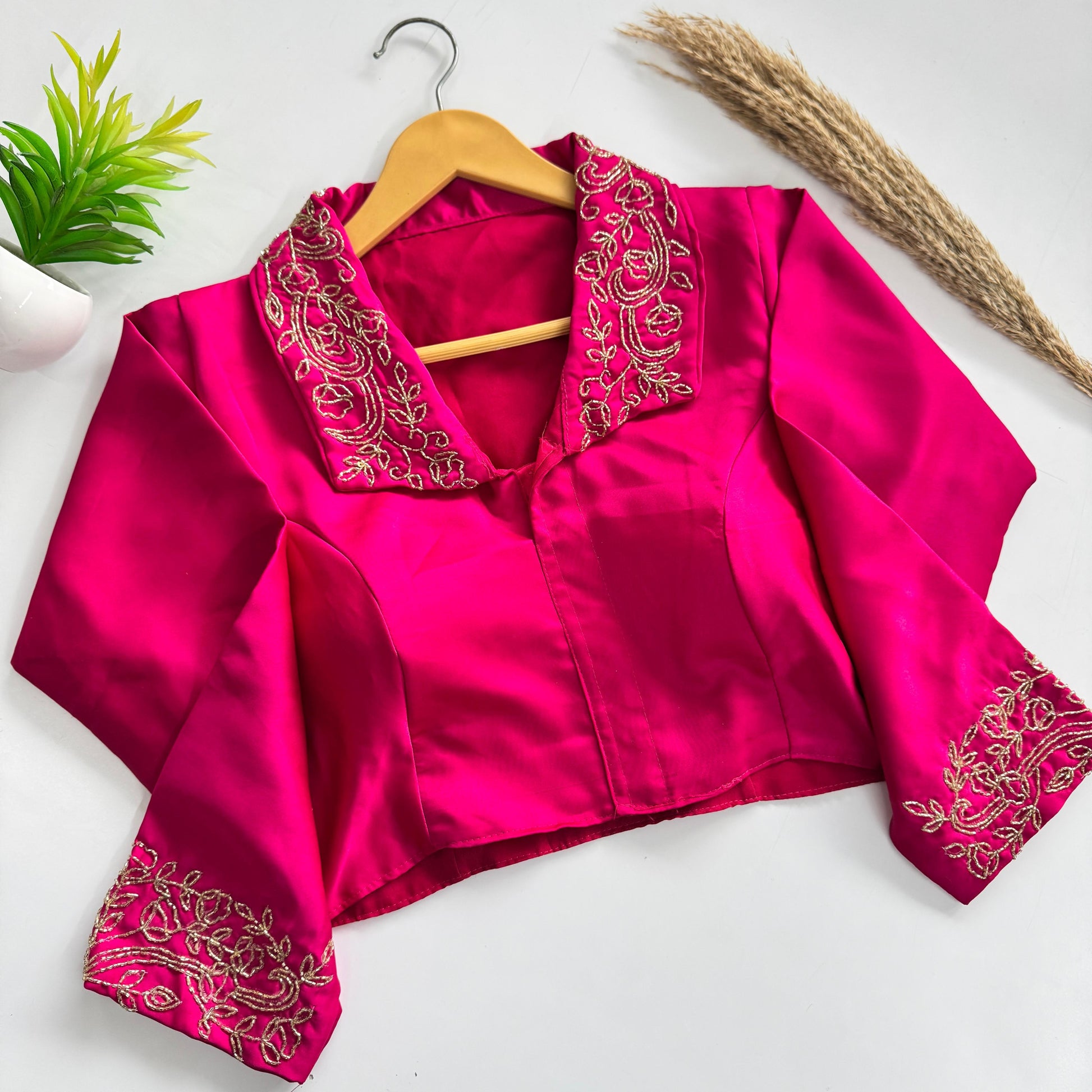 Beautiful handwork all over sleeve and collar in blouse