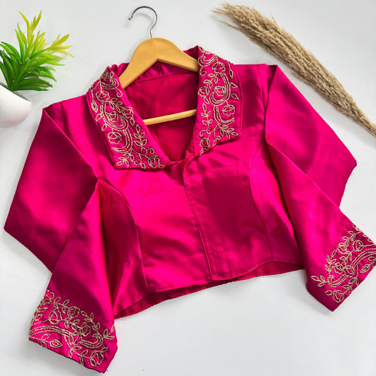 Beautiful handwork all over sleeve and collar in blouse