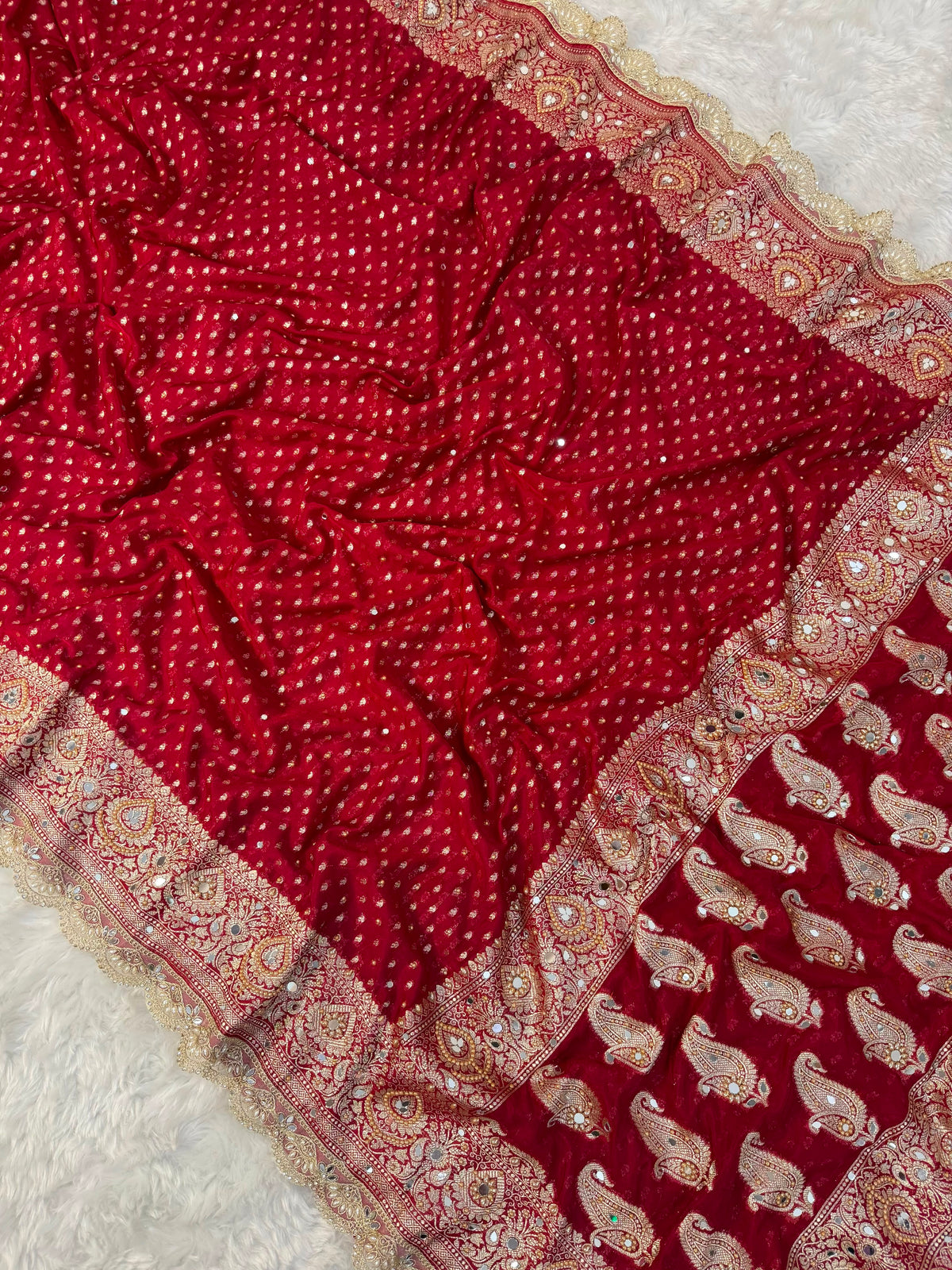 Premium katan silk with sari & mirror work