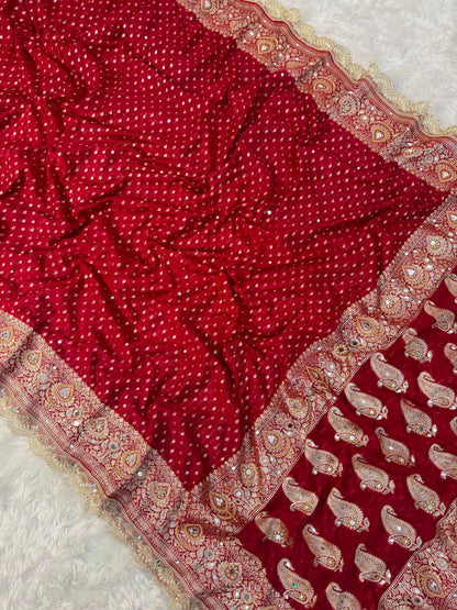 Premium katan silk with sari & mirror work
