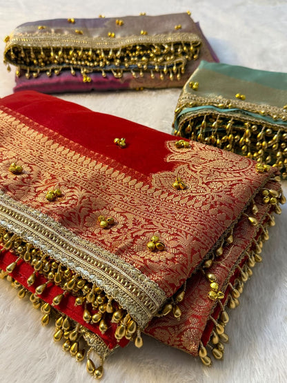Banarasi Tissue Zari Weaving Border Saree X Ghungroo Handwork