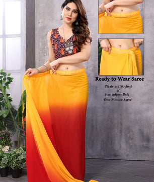 GEORGETTE READY TO WEAR SAREE WITH LACE WORK AT LOWEST PRICE