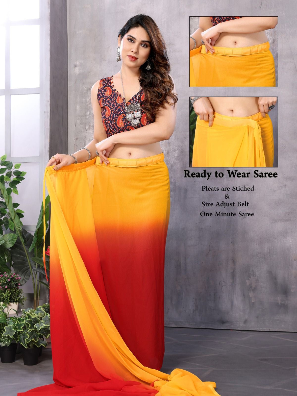 GEORGETTE READY TO WEAR SAREE WITH LACE WORK AT LOWEST PRICE