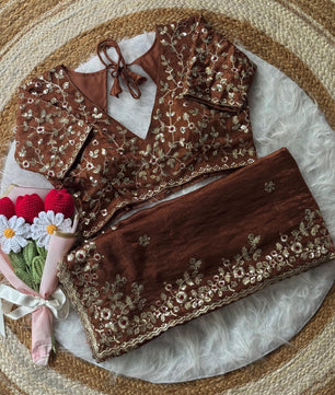 Soft Fendy Chiffon Saree With Heavy Embroidery Sequins And Thread Work All Over The Saree And Scallop Border*