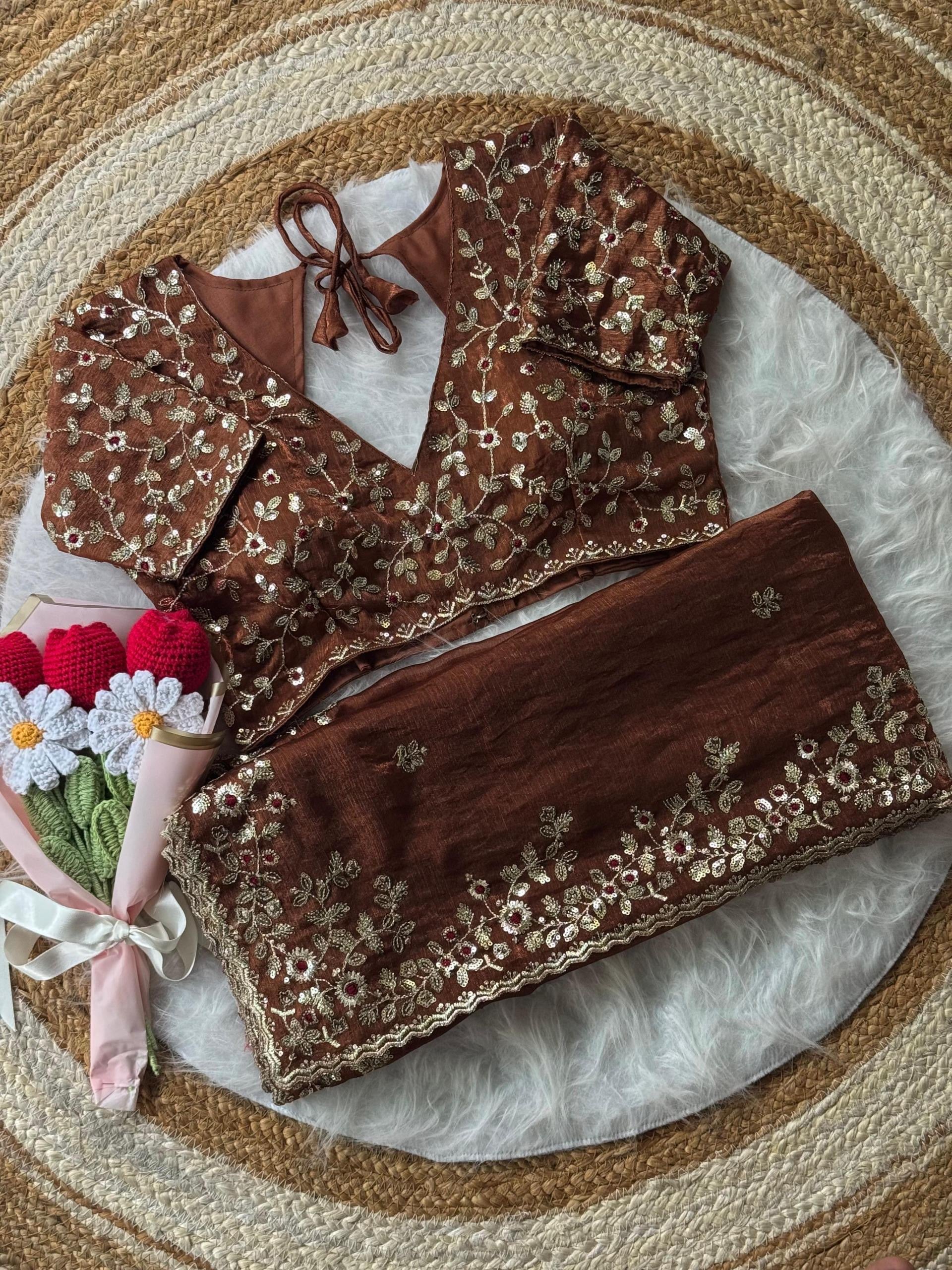 Soft Fendy Chiffon Saree With Heavy Embroidery Sequins And Thread Work All Over The Saree And Scallop Border*