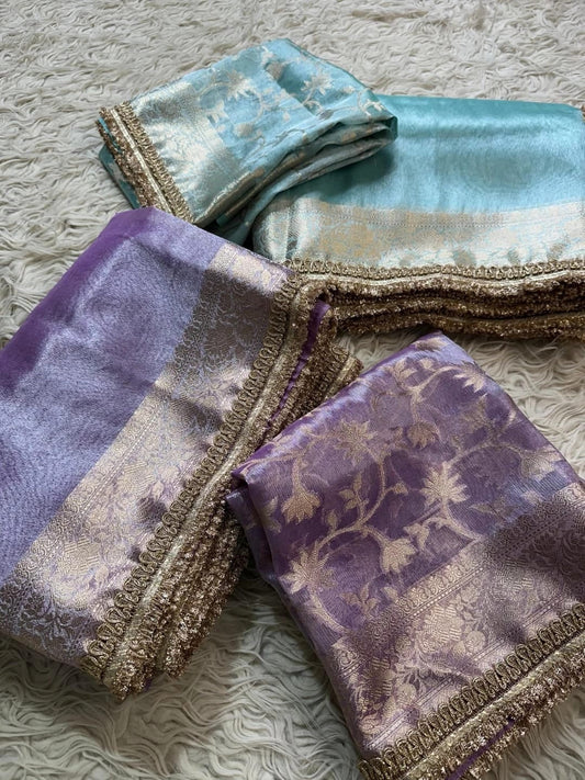 Discover the allure of the Aqua Aura Banarasi Saree