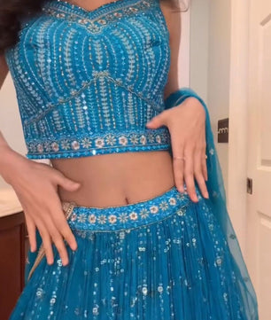 Beautiful georgette lehenga with thread and sequence work