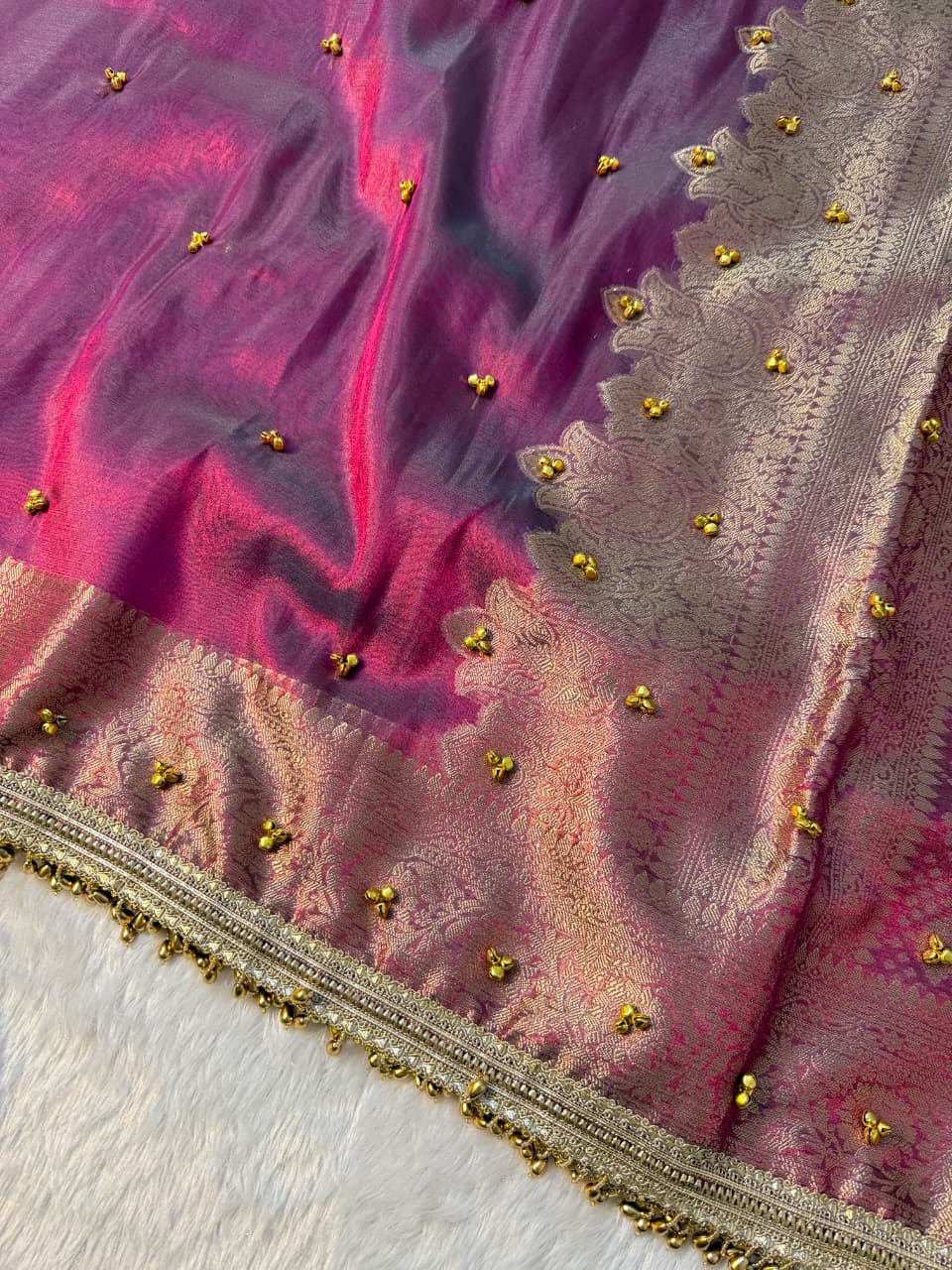 Banarasi Tissue Zari Weaving Border Saree X Ghungroo Handwork