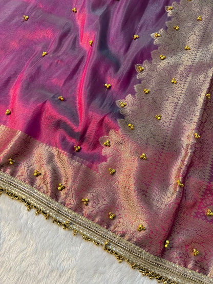 Banarasi Tissue Zari Weaving Border Saree X Ghungroo Handwork