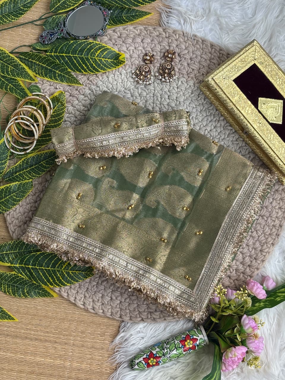 Pure Soft Banarasi Sartin Silk Weaving Saree With Gungroo in All over Saree With Fancy Lace Border