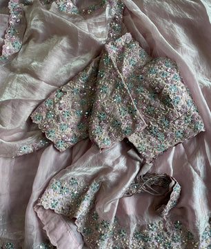 Premium Space silk saree with coding sequence & pearls work lace on either side of border