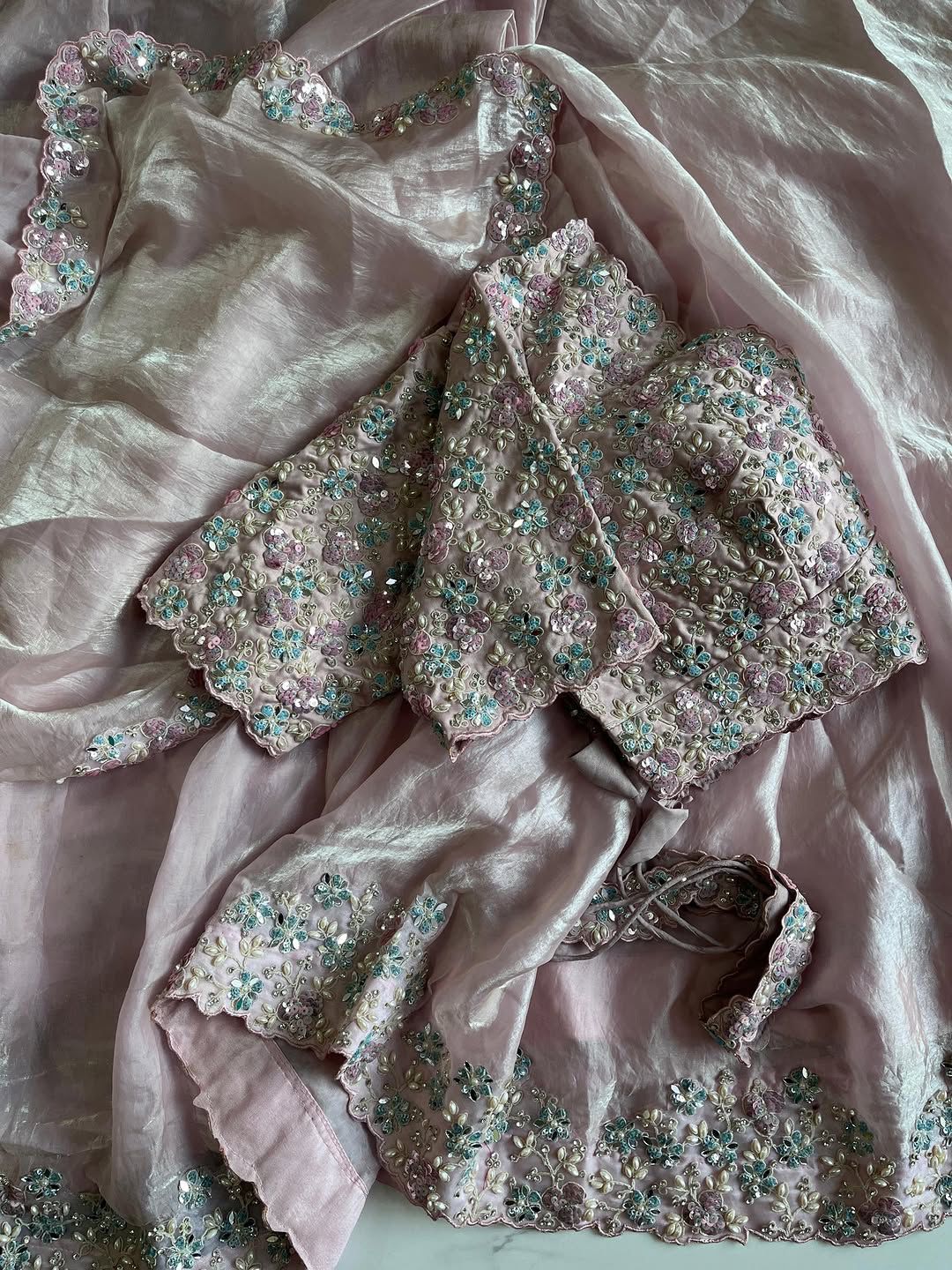 Premium Space silk saree with coding sequence & pearls work lace on either side of border