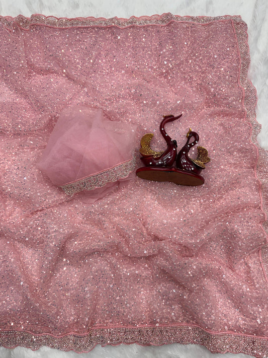 Beautiful sequins and Beads Embroidery Work Saree