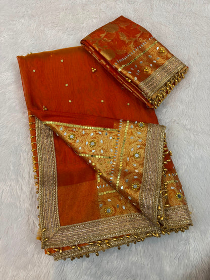 Premium Tissue Saree with ghoongru work