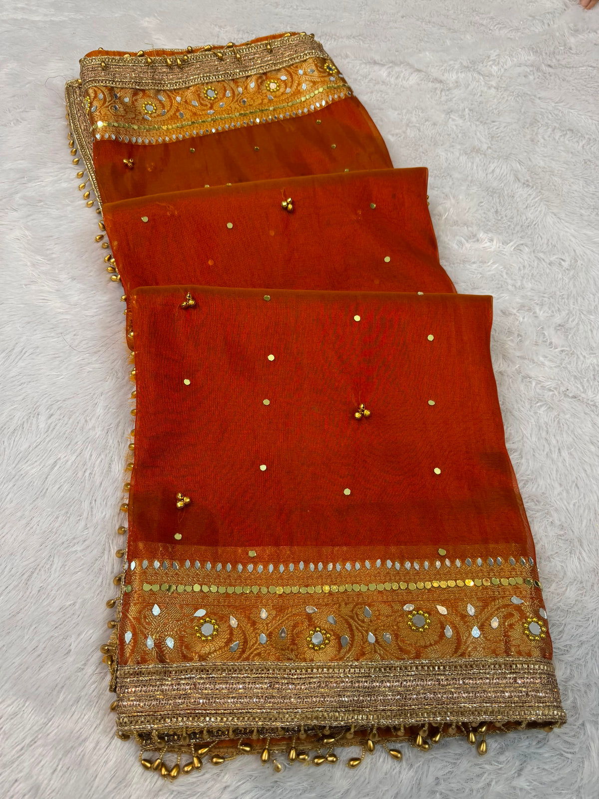 Premium Tissue Saree with ghoongru work