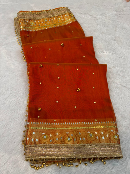 Premium Tissue Saree with ghoongru work