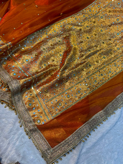 Premium Tissue Saree with ghoongru work