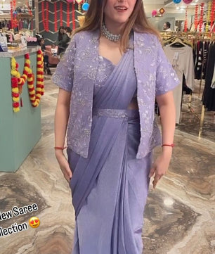 New Super Trending Embroidery Sequence work ready to wear saree with full koti*