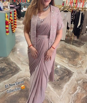 New Super Trending Embroidery Sequence work ready to wear saree with full koti*