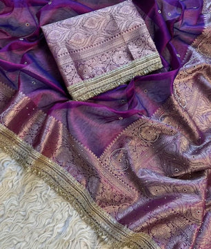 Bridal Tissue Saree with Designer Pearl and Mirror Lace Work Jhalar Lace on Pallu