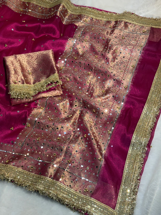 Tissue Silk Ghungroo Work And Mirror Saree