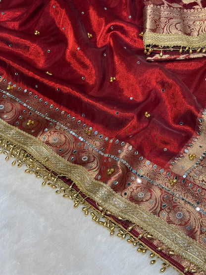 Tissue Silk Ghungroo Work And Mirror Saree