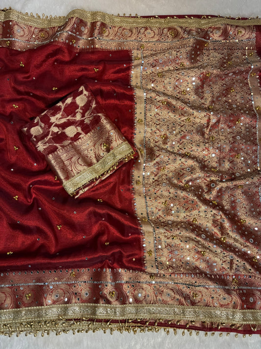 Tissue Silk Ghungroo Work And Mirror Saree