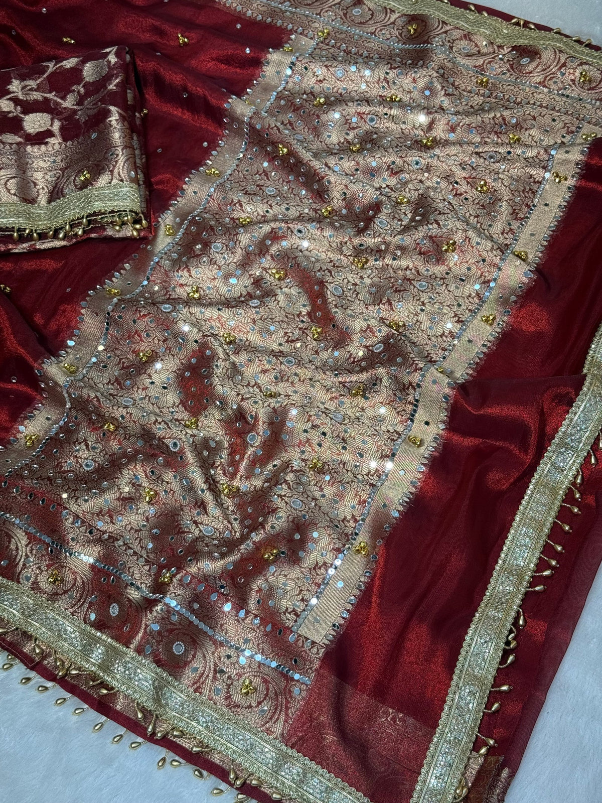 Tissue Silk Ghungroo Work And Mirror Saree