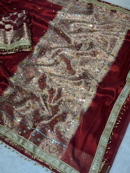 Tissue Silk Ghungroo Work And Mirror Saree