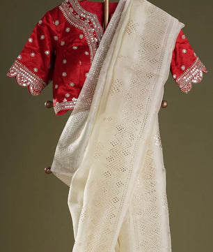 Tabby Organza Silk Saree With Embroidery ReadyMade Blouse Design Launch