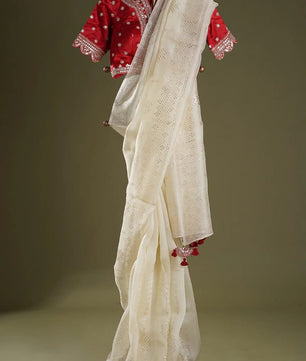 Tabby Organza Silk Saree With Embroidery ReadyMade Blouse Design Launch