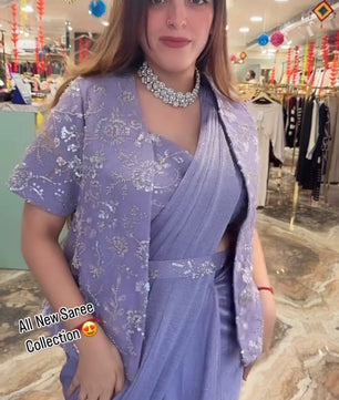 New Super Trending Embroidery Sequence work ready to wear saree with full koti*