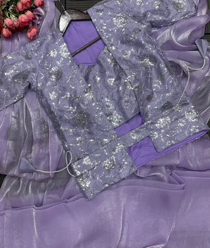 New Super Trending Embroidery Sequence work ready to wear saree with full koti*