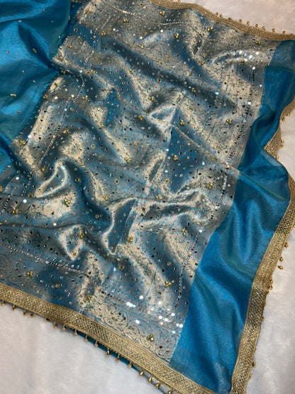 Tissue Silk Ghungroo Work And Mirror Saree