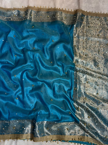 Tissue Silk Ghungroo Work And Mirror Saree