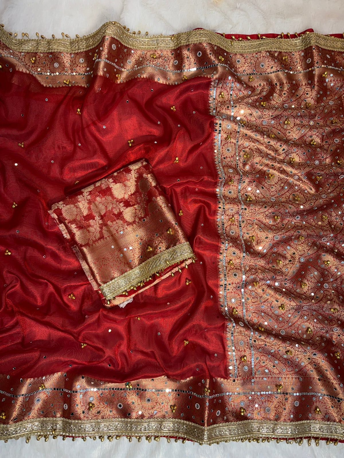 Tissue Silk Ghungroo Work And Mirror Saree