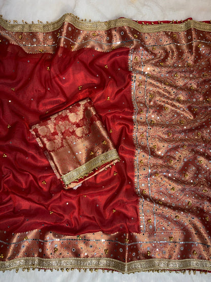 Tissue Silk Ghungroo Work And Mirror Saree