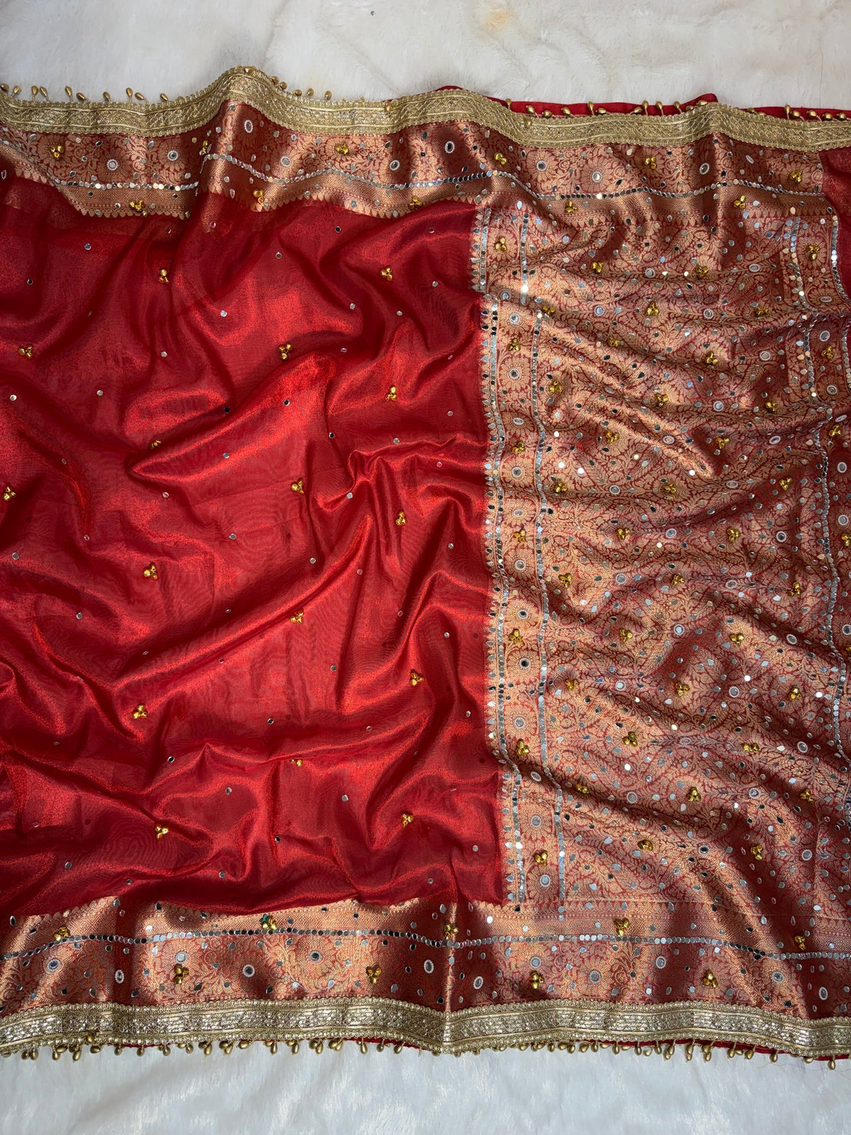 Tissue Silk Ghungroo Work And Mirror Saree