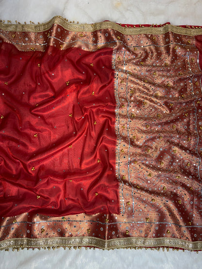 Tissue Silk Ghungroo Work And Mirror Saree