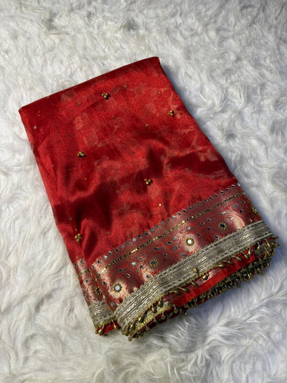 Premium Ghungroo Saree &nbsp;in Banarasi tissue silk fabric