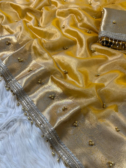 Beautiful tissue saree with Ghungroo work