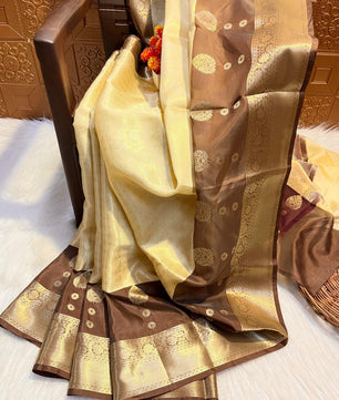 banarasi KORA MUSLIN SILK saree collection. All over weaving design.