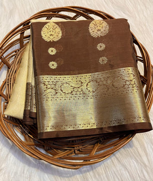 banarasi KORA MUSLIN SILK saree collection. All over weaving design.