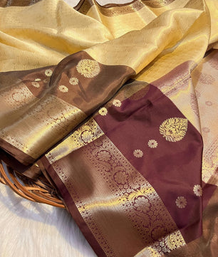banarasi KORA MUSLIN SILK saree collection. All over weaving design.
